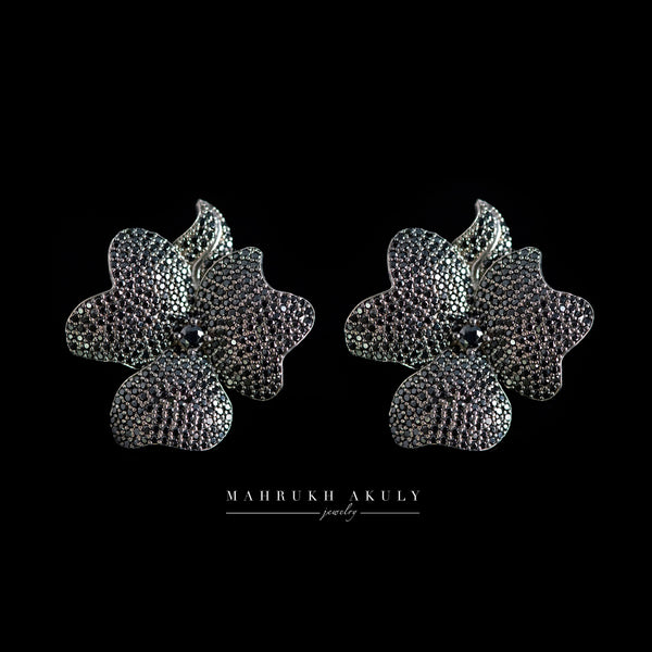 Onyx pave zirconia floral studs